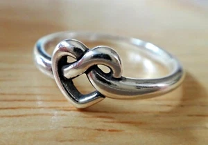 size 8.5 Sterling Silver Small 7x7mm Heart Knot ring 2mm band Ring - Picture 1 of 5