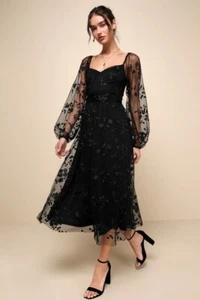 Lulus Sheer Lace Dress Womens XL Black Fairy Grunge Whimsigoth Dark Feminine LBD - Picture 1 of 19