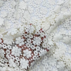 FLORAL Flowers Heavy Cotton LACE Fabric Dress Costumes Bridal Wedding 54” CREAM - Picture 1 of 9