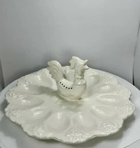 California Pottery USA 658  Rooster Deviled Egg Tray Platter Toothpick Holder - Picture 1 of 6