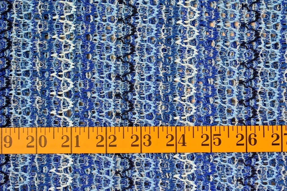 MULTI BLUE STRIPES ON  OPEN WEAVE  KNIT FABRIC NO STRETCH  45X48 INCHES - Image 1 of 1