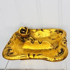 Vintage Antique Heavy Gold Gilded Art Pottery Gild Rose Ashtray Victorian OOAK - Picture 1 of 9
