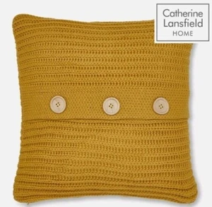 Cushion Covers Ochre Yellow 18x18" Catherine Lansfield Chunky Knit 45x45cm - Picture 1 of 6