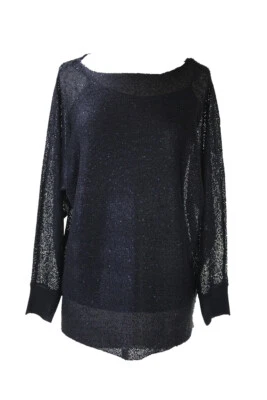 Alfani Black Metallic Long-Sleeve Sequin Dolman Sweater L - Image 1 of 3