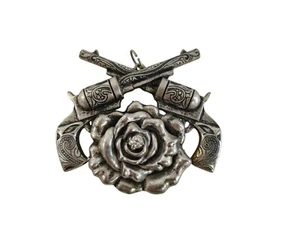 Vintage Silver Guns and Roses double Pistol Pendant Necklace 3" x 2.5" Western - Picture 1 of 7