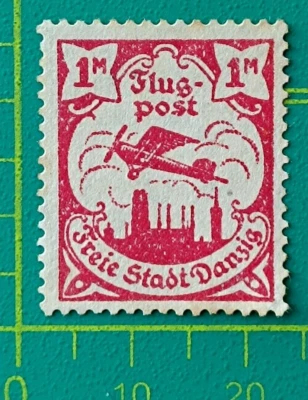 Gdansk stamp 1921-22, DANZIG-Sc AP3 #C6 1m carmine, Perf. 14, Wmk. 108, MH - Image 1 of 4