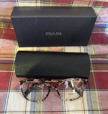 NEW PRADA WOMENS PINK TORTOISE BUTTERFLY EYEGLASSES VPR02Z ROJ-101  [54-17-140] - Image 1 of 4