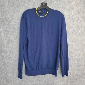 Hugo Boss Sweater Mens XL Blue Extra Fine Merino Wool Slim Fit Crewneck Pullover - Picture 1 of 17