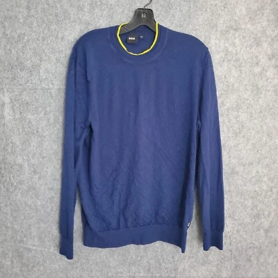 Hugo Boss Sweater Mens XL Blue Extra Fine Merino Wool Slim Fit Crewneck Pullover - Image 1 of 4