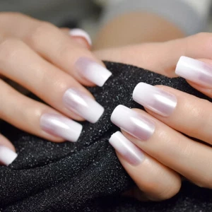 24 Medium Nagelpress Kit Kleben auf quadratische Perle Französisch Ombre Pink Weiß - Bild 1 von 7