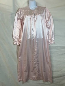 Vintage Robe House Dress S M Pink Satin Its A Charm Cottage Prairie Granny - Picture 1 of 17
