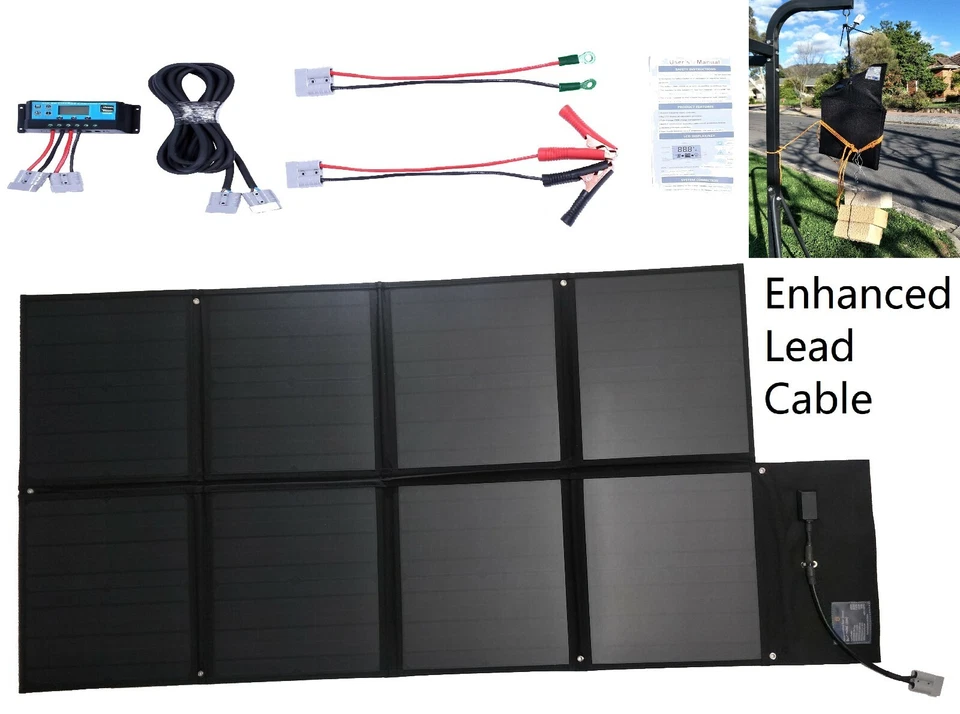 12V 120W Folding Solar Blanket Kit, Black Silicon Panel, Generator Power Charger - Image 1 of 4