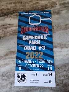 SC Gamecocks vs Texas A&M Juego de Fútbol 2022 Pase de Estacionamiento USC 1ª Victoria - Imagen 1 de 3