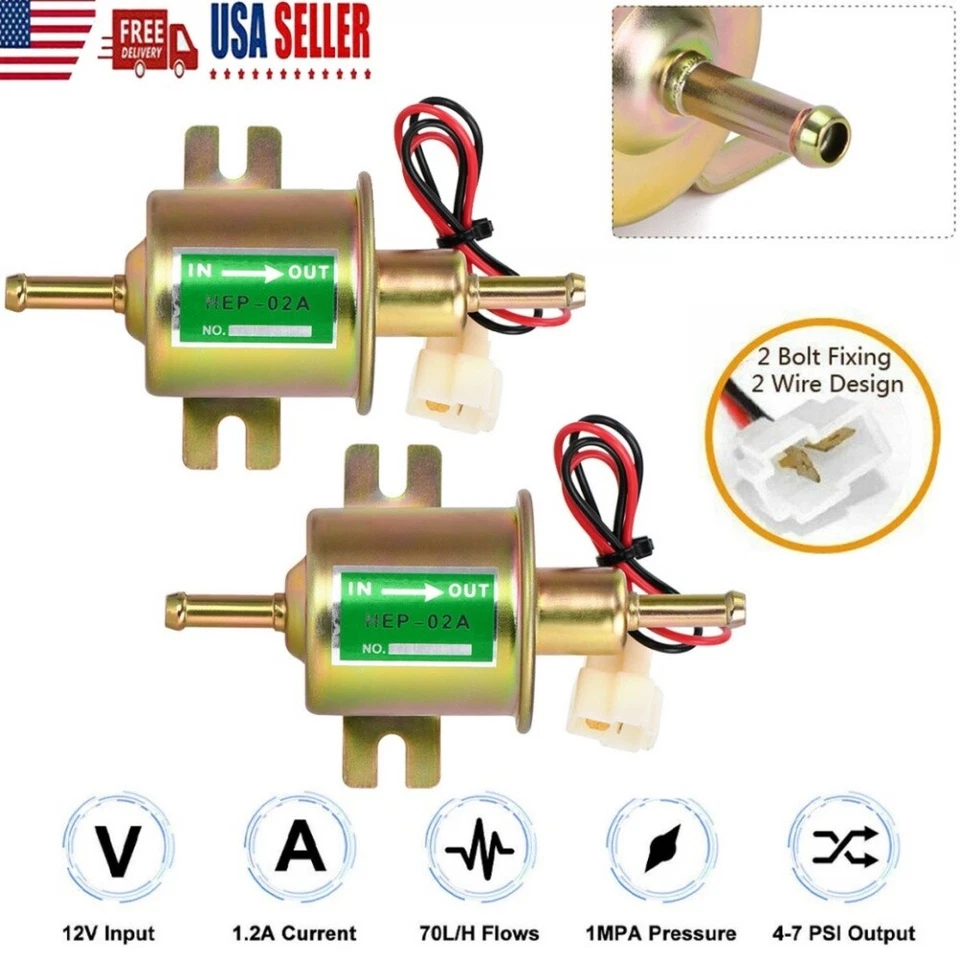 2PCS 12V Electric Fuel Pump HEP-02A Universal Inline Low Pressure Gas Diesel US - Image 1 of 4