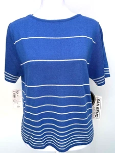 San Remo by Laura Strick Vintage Neu mit Etikett Damen Strickpullover blau mit Streifen Größe M - Bild 1 von 13