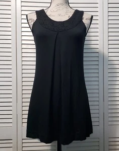 Aqua Tank Top Women's Size Small Black Crochet Lace Neckline Sleeveless Tunic - Picture 1 of 9