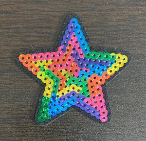 Sparkly Rainbow Colored Star Sequin Embroidered Iron On Patch - Picture 1 of 4