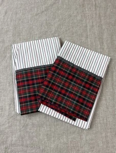Vtg Fieldcrest Red/Blue Plaid Stripe 2 Standard Pillowcases Prep Cabin UNUSED - Picture 1 of 3