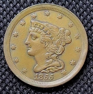 1855 Braided Hair Half 1/2 Cent XF - Picture 1 of 2
