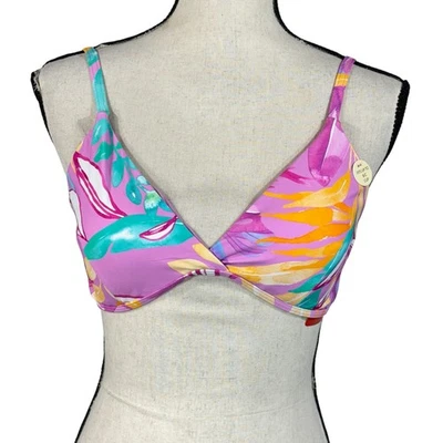 NipTuck Swim SZ 10 B/C Cup Bikini Top Leaf Print Padded Adjustable Lined V-Neck - Image 1 of 4