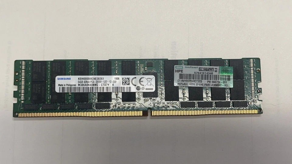 815101-B21 HPE 64GB 4RX4 PC4-2666V Smart Memory 840759-091 850882-001 - Image 1 of 1
