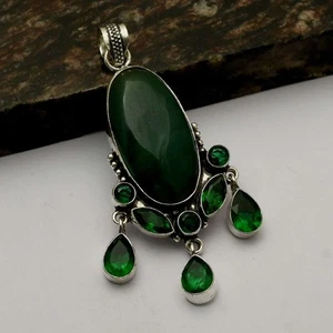Nephrite Jade Green Quartz Gemstone Pendant Jewelry Gift For Women 2.8" AP-10958 - Picture 1 of 1