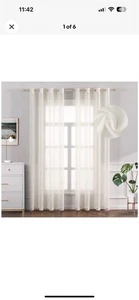 Miulee Off White Sheer Curtains Ivory 52”X 63” Set Of 2 - Picture 1 of 4