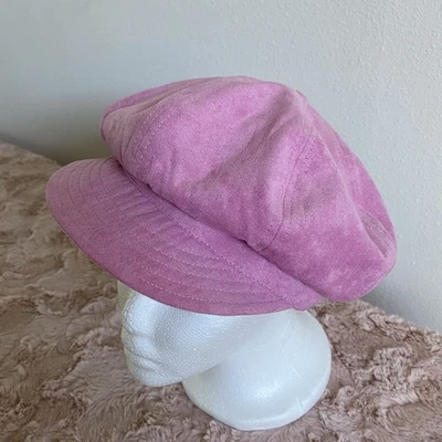 Liz Claiborne Pink Suede Newsboy Hat Cap Women's Small Y2K - Image 1 of 4