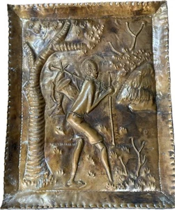 Afrikanische Wandkunst gehämmertes Kupfer Plakette Wandkunst Handarbeit 11,5” x 14” PATINA - Bild 1 von 20