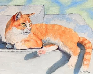 SUNNY 8x10x3/4 Original Oil Painting of a Cat by Ty Livingston. - Picture 1 of 2