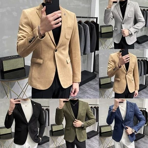 Stylish Men's Suede Blazer Casual Single Button Jacket for Spring and Autumn - Picture 1 of 54