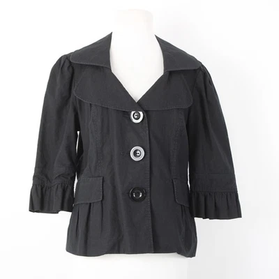 Mac & Jac Sz XL Black Linen Blend 3/4 Slv Pockets Peplum Button & Collar Jacket - Image 1 of 4