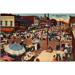 Postal de colección de los años 40 Maxwell Street Chicago Ghetto Market arte tono de color - Imagen 1 de 2