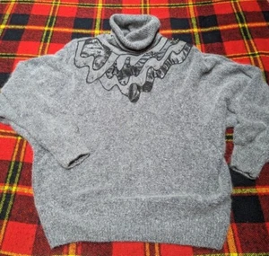 VTG ReDiffusion Silk Angora Turtleneck Sweater Size 2X Gray Geometric  - Picture 1 of 5