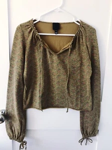Anna Sui Women's Tan Floral Cropped Blouse Size Petite Extra Small - Picture 1 of 7