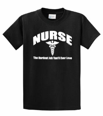 Camiseta de enfermera enfermería el trabajo más difícil que jamás amarás RN LPN CNA Hospital Foto 1 de 4