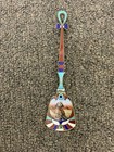 ANTIQUE EGYPTIAN REVIVAL PHARAOH GILT 800 SILVER CLOISONNE ENAMEL SHOVEL SPOON 