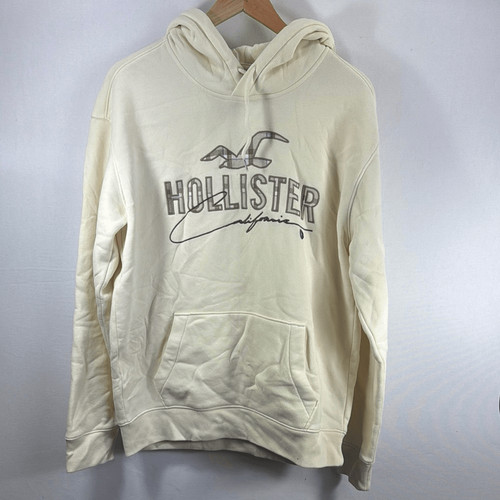 OFF WHITE Felpa con cappuccio pullover Hollister panna logo a quadri taglia media