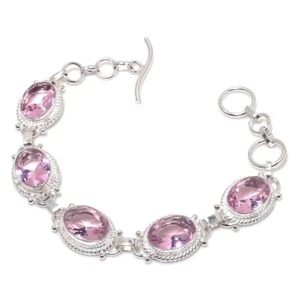 Pink Kunzite Gemstone Handmade 925 Sterling Silver Jewelry Bracelets Sz 7-8 - Picture 1 of 1