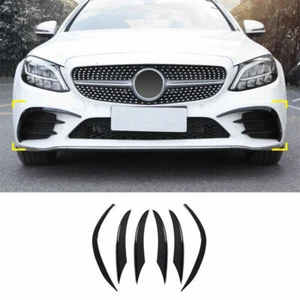 ABS Black Front Bumper Lip Spoiler Fins Canards For Benz C-Class W205 2019-2021 - Foto 1 di 10