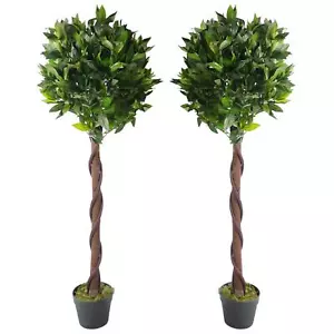Pair of 120cm (4ft) Twisted Stem Artificial Topiary Bay Laurel Ball Trees - Picture 1 of 1