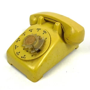 Toy Desk Telephone Dial Rotary Play Phone Yellow Children's 4 1/4" Vintage - Picture 1 of 8