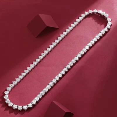 50ctw Created Heart Shaped Diamond 14K White Gold Plated Wedding Tennis Necklace - Image 1 of 4