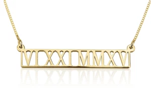 CUT OUT RÖMISCHE ZIFFERN INDIVIDUELLE HALSKETTE: STERLINGSILBER, 24K GOLD, ROSEGOLD - Bild 1 von 3