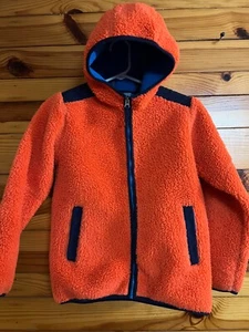 Hanna Andersson Orange Fleece Hooded Lined Jacket Boys Size 150 12 - Picture 1 of 7