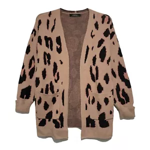 Moda, Suéter Cárdigan Dorado Beige Estampado Leopardo Frente Abierto, Talla L - Imagen 1 de 4