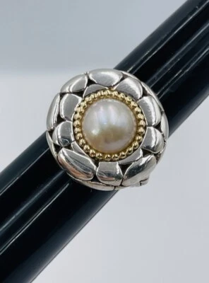 Effy Argent Sterling & 18k Or Mabe Perle Pavé Taille Bague 8.5 - Bild 1 von 4