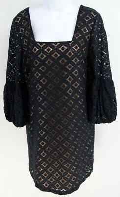 Vestido recto Anna Sui for Anthropologie Corby de encaje talla 6 negro nude crochet  Foto 1 de 4