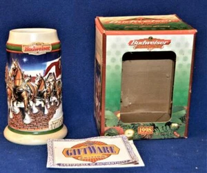 New in Box Handmade Clydesdales 1998 BUDWEISER HOLIDAY Series Beer Stein - Picture 1 of 3
