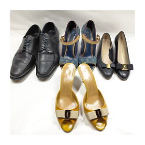 LV Ferragamo Giorgio Armani Leather Monogram Denim Enamel Shoes 4pr set 532062